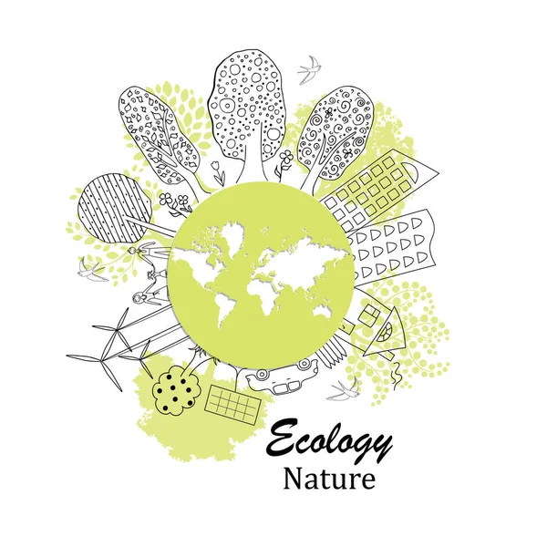 생태학적 환경적으로 친화적 이야기와 환경에 크리에이티브 드로잉 그래픽 글씨의 — 스톡 벡터