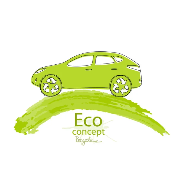 Coche Eléctrico Sobre Fondo Blanco Símbolo Reciclaje Mundo Respetuoso Con — Vector de stock