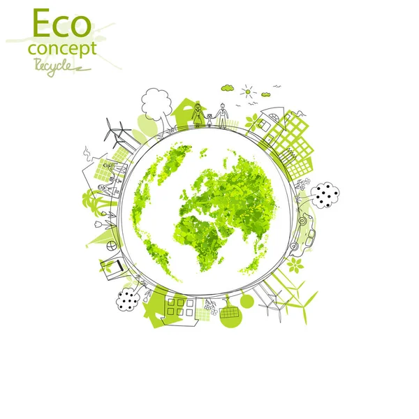 Conceito Ecologia Mundo Amigo Ambiente Desenho Criativo Ambiente Global Com — Vetor de Stock