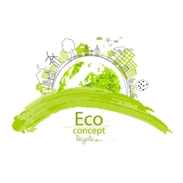 Concetto Ecologia Mondo Ecologico Disegno Creativo Ambiente Globale Con Storie — Vettoriale Stock