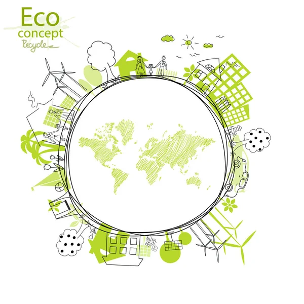 Concepto Ecología Mundo Respetuoso Con Medio Ambiente Dibujo Creativo Sobre — Vector de stock