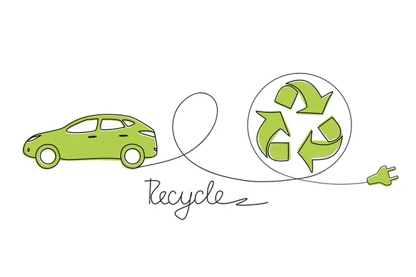 배경에 자동차 재활용의 환경적으로 친화적 생태학의 그래픽의 미니멀리즘 스타일 손으로 — 스톡 벡터