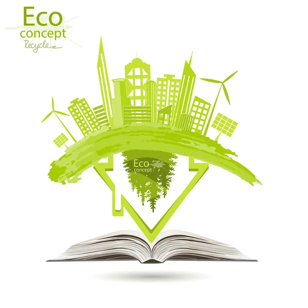Stad Wereld Ecologisch Concept Milieuvriendelijke Wereld Creatief Putten Uit Een — Stockvector