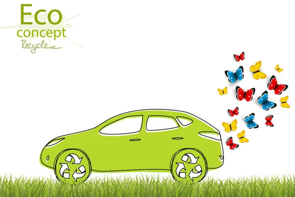 Carro Elétrico Fundo Branco Símbolo Reciclagem Mundo Amigo Ambiente Ilustração —  Vetores de Stock