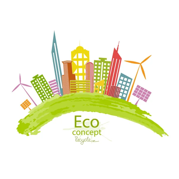 Ville Sur Globe Concept Écologie Monde Respectueux Environnement Dessin Créatif — Image vectorielle