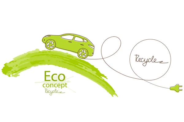 Voiture Électrique Sur Fond Blanc Symbole Recyclage Monde Respectueux Environnement — Image vectorielle