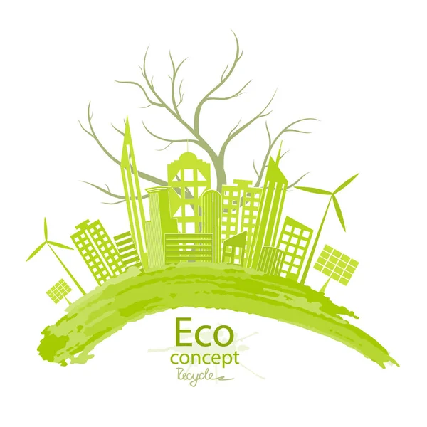 Ville Sur Globe Concept Écologie Monde Respectueux Environnement Dessin Créatif — Image vectorielle