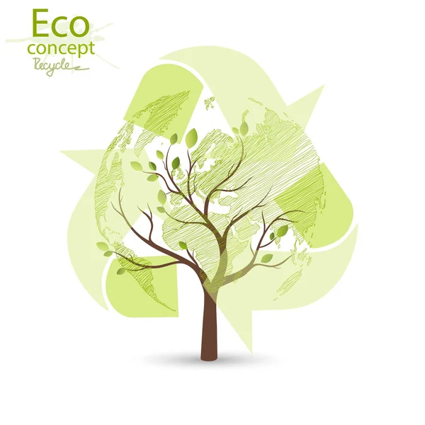 Зеленый Шар Дереве Дерево Глобусом Экологически Чистый Мир Творческое Рисование — стоковый вектор