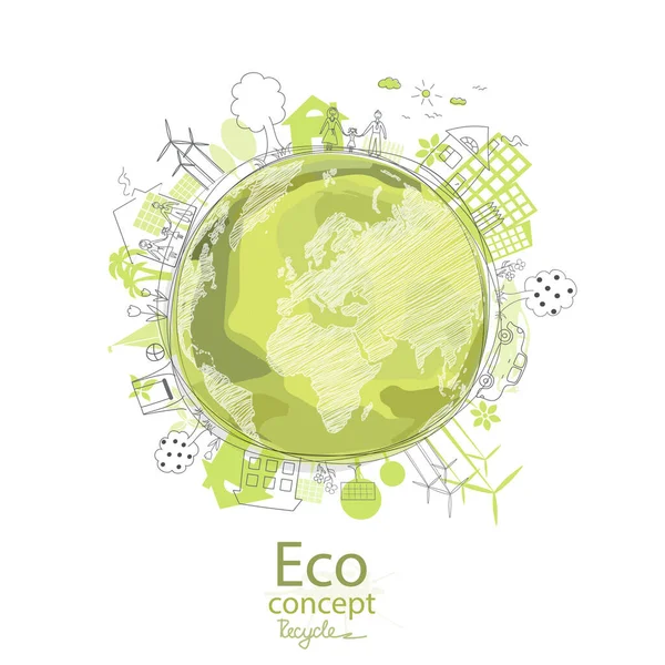 Conceito Ecologia Mundo Amigo Ambiente Desenho Criativo Ambiente Global Com —  Vetores de Stock