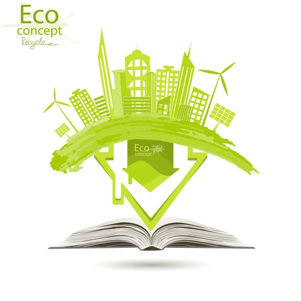 Die Stadt Auf Dem Globus Ökologiekonzept Umweltfreundliche Welt Kreative Zeichnung — Stockvektor