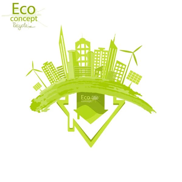 Város Világon Ökológia Környezetbarát Világ Kreatív Rajz Globális Környezetre Boldog — Stock Vector
