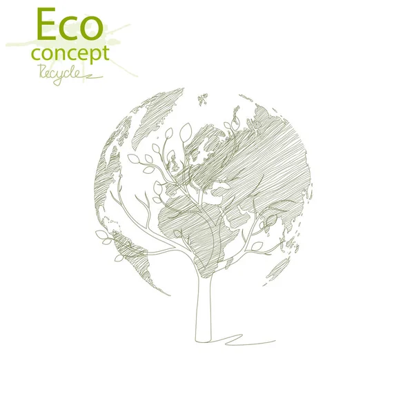 Green Globe Tree Tree Globe Environmentally Friendly World Creative Drawing — Stock Vector