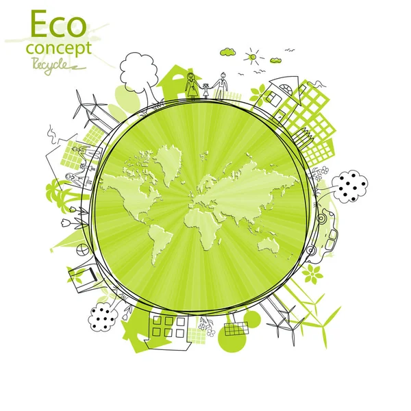 Ekologiskt Koncept Miljövänlig Värld Kreativ Teckning Global Miljö Med Glada — Stock vektor