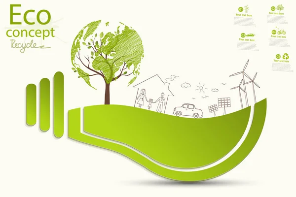 Idée Ampoule Monde Respectueux Environnement Dessin Créatif Concepts Écologiques Heureuses — Image vectorielle