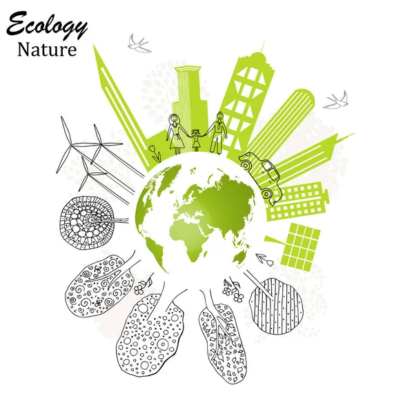 Koncepcja Ekologiczna Przyjazny Środowisku Świat Kreatywne Czerpanie Globalnego Środowiska Szczęśliwymi — Wektor stockowy