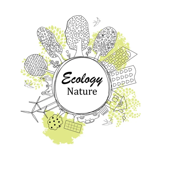 Concetto Ecologia Mondo Ecologico Disegno Creativo Ambiente Globale Con Storie — Vettoriale Stock