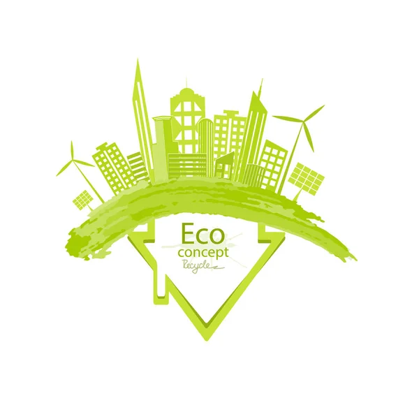 Ciudad Mundo Concepto Ecología Mundo Respetuoso Con Medio Ambiente Dibujo — Vector de stock
