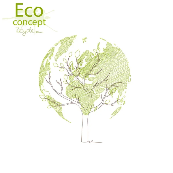 木の上の緑の地球 地球と木だ 環境に優しい世界 創造的な図面生態学的概念 幸せな家族の物語 地球を救うための生態学の概念 ベクターイラスト — ストックベクタ