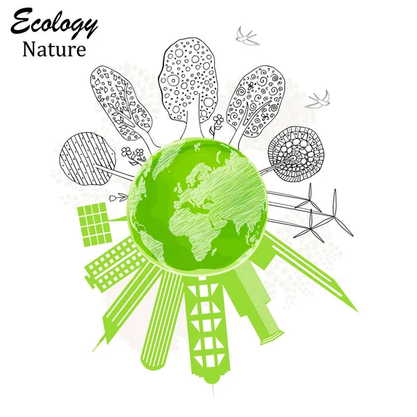 Экологическая Концепция Экологически Чистый Мир Творческий Рисунок Глобальной Окружающей Среды — стоковый вектор