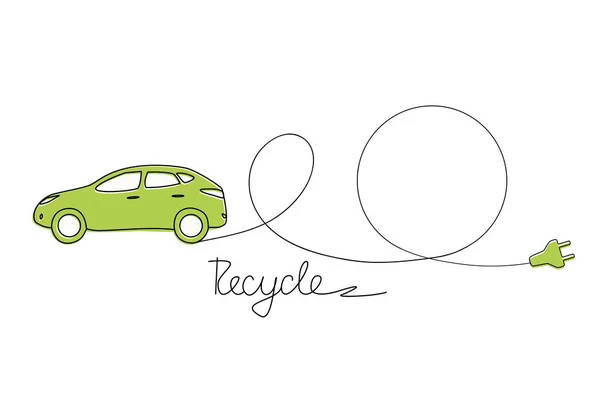 배경에 자동차 재활용의 환경적으로 친화적 생태학의 그래픽의 미니멀리즘 스타일 손으로 — 스톡 벡터