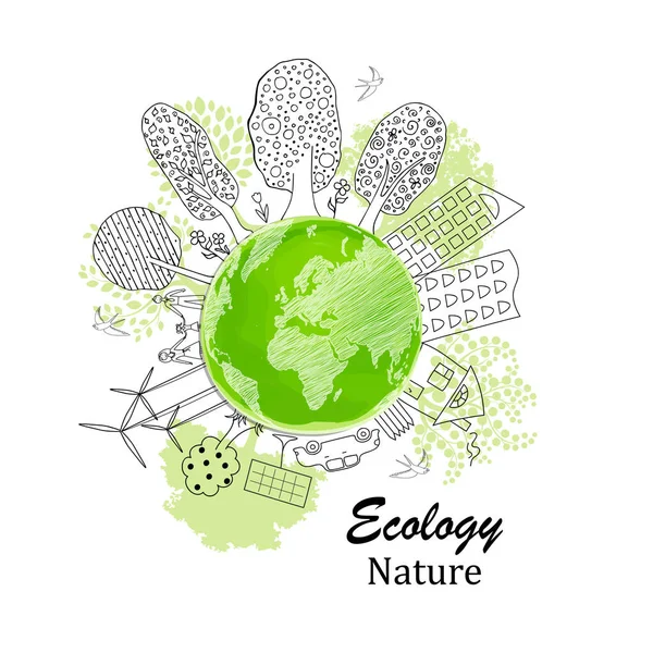 Ecology Concept Environmentally Friendly World Creative Drawing Global Environment Happy — Stock Vector