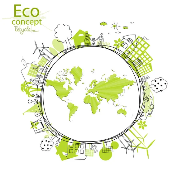 Conceito Ecologia Mundo Amigo Ambiente Desenho Criativo Ambiente Global Com —  Vetores de Stock