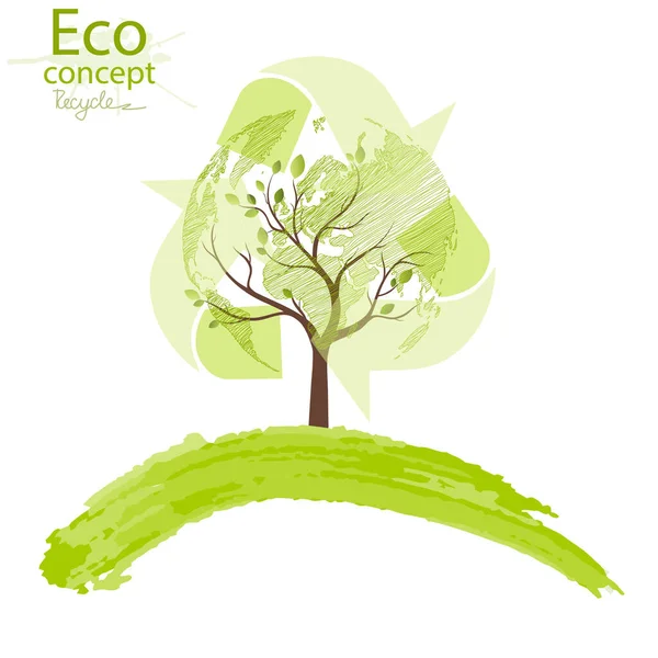 绿色的地球在树上 有地球仪的树环境友好型世界 创造性地画出生态概念 快乐的家庭故事 生态的概念 拯救地球 矢量说明 — 图库矢量图片