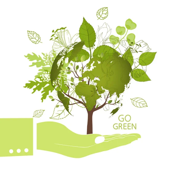 Globe Vert Sur Arbre Arbre Avec Globe Monde Respectueux Environnement — Image vectorielle
