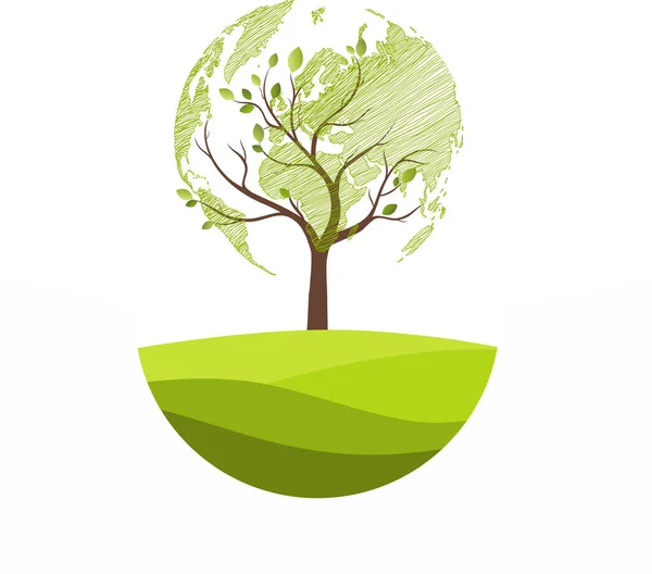 Green Globe Tree Tree Globe Environmentally Friendly World Creative Drawing — Stock Vector