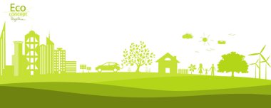 Çevre dostu dünya. Mutlu bir ailenin ekolojik tarih konsepti. Çevre dostu. Karalayın. Siyah çizgi. Doodle Minimal tarzı. Vektör el yazısı illüstrasyonu. 