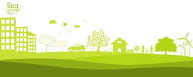 Çevre dostu dünya. Mutlu bir ailenin ekolojik tarih konsepti. Çevre dostu. Karalayın. Siyah çizgi. Doodle Minimal tarzı. Vektör el yazısı illüstrasyonu. 