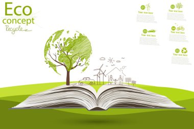 Çevre dostu dünya. Mutlu bir ailenin ekolojik tarih konsepti. Çevre dostu. Karalayın. Siyah çizgi. Doodle Minimal tarzı. Vektör el yazısı illüstrasyonu. 