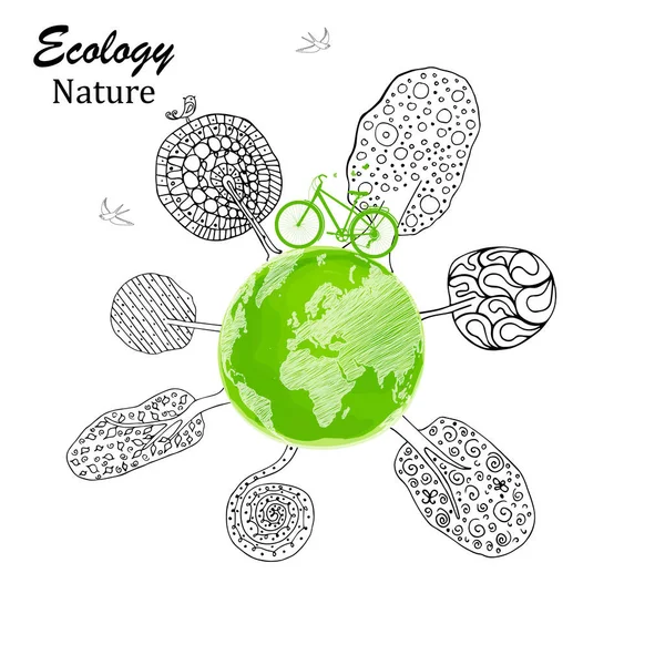 자전거 로고를 스타일로 그렸습니다 재활용의 환경적으로 친화적 벡터의 생태학적 손으로 — 스톡 벡터