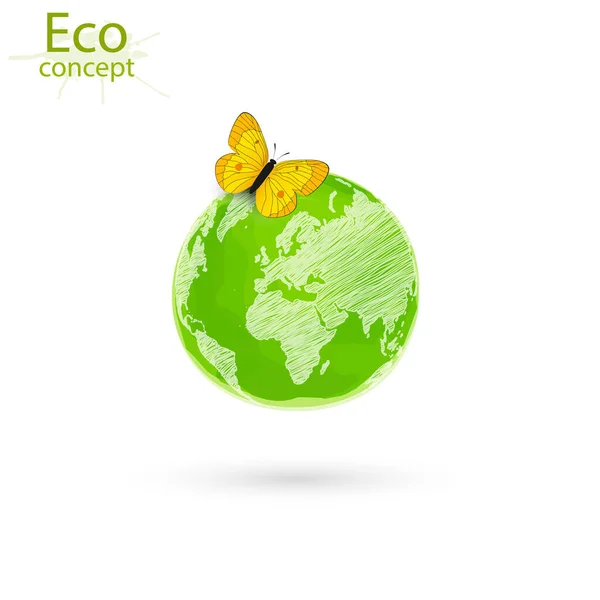 Green Globe White Background Environmentally Friendly World Vector Illustration Ecology — Stock Vector