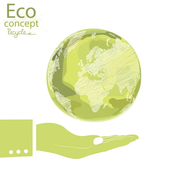 Globo Verde Sfondo Bianco Mondo Ecologico Illustrazione Vettoriale Ecologia Concetto — Vettoriale Stock