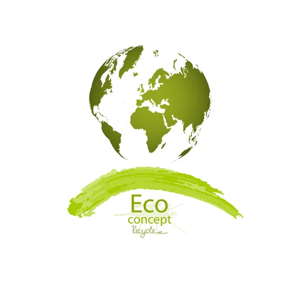 Zielony Glob Białe Tło Przyjazny Środowisku Świat Wektorowa Ilustracja Ekologii — Wektor stockowy