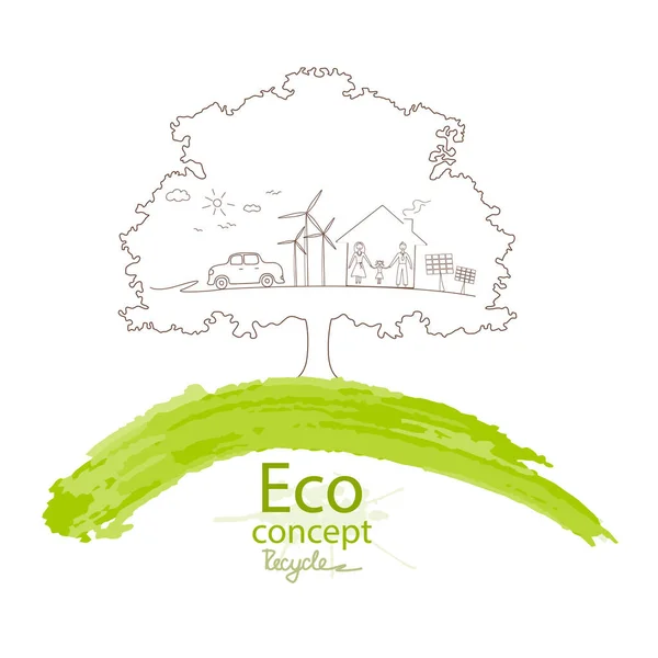 Mondo Ecologico Storia Ecologica Concetto Una Famiglia Felice Eco Friendly — Vettoriale Stock