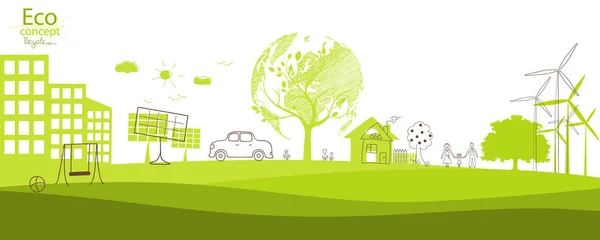 Monde Respectueux Environnement Histoire Écologique Concept Une Famille Heureuse Respect — Image vectorielle