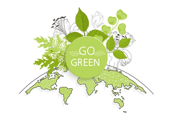 Yeşile Git Ekoloji Temalı Mutlu Dünya Günü Broşürü Parlak Yeşil — Stok Vektör