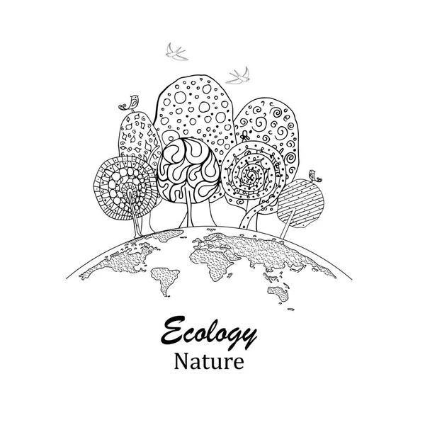 Arbre Sur Fond Blanc Monde Respectueux Environnement Illustration Écologie Concept — Image vectorielle