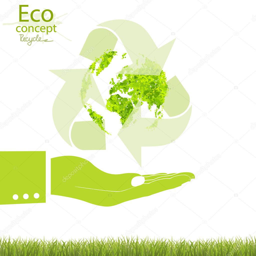 Green globe white background. Environmentally friendly world. Vector illustration of ecology the concept of infographics modern design. Ecological concepts to save the planet.