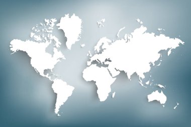 Dünya haritası kağıdı. Gri bir arka planda dünyanın politik haritası. Ülkeler. Vektör çizimi. Beyaz.