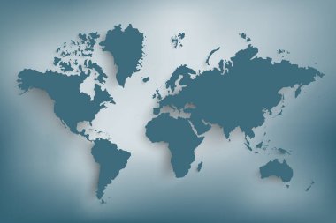 Dünya haritası kağıdı. Gri bir arka planda dünyanın politik haritası. Ülkeler. Vektör çizimi. Beyaz.