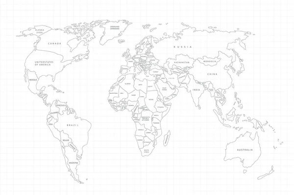 Papel Mapa Mundial Mapa Político Mundo Sobre Fundo Cinzento Países —  Vetores de Stock