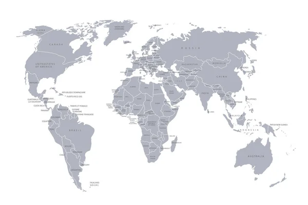 世界地図の紙 灰色の背景に世界の政治地図 ベクトルイラスト — ストックベクタ