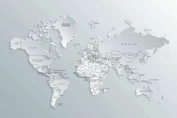 World Map Paper Mapa Político Del Mundo Sobre Fondo Gris — Vector de stock