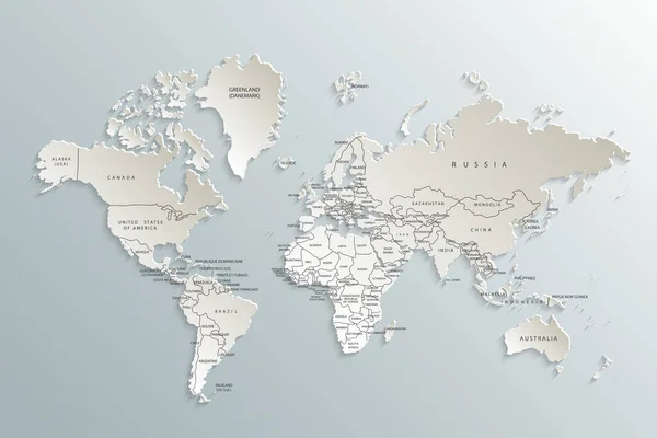 Dünya Haritası Kağıdı Gri Bir Arka Planda Dünyanın Politik Haritası — Stok Vektör