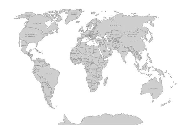 世界地图纸 灰色背景下的世界政治地图 矢量图解 — 图库矢量图片