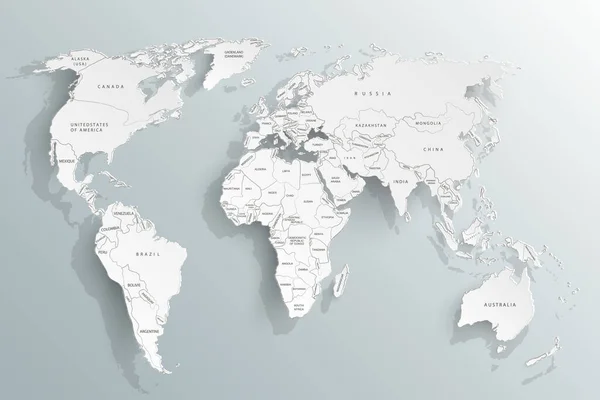 World Map Paper Mapa Político Del Mundo Sobre Fondo Gris — Vector de stock