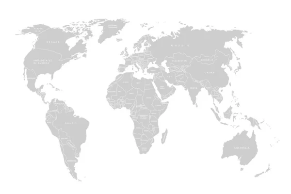 世界地图纸 灰色背景下的世界政治地图 矢量图解 — 图库矢量图片